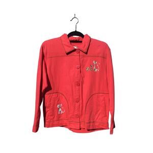 Vintage Mureli Womens Cardigan Size Medium Red Cat Lady Rhinestone Cotton Casual